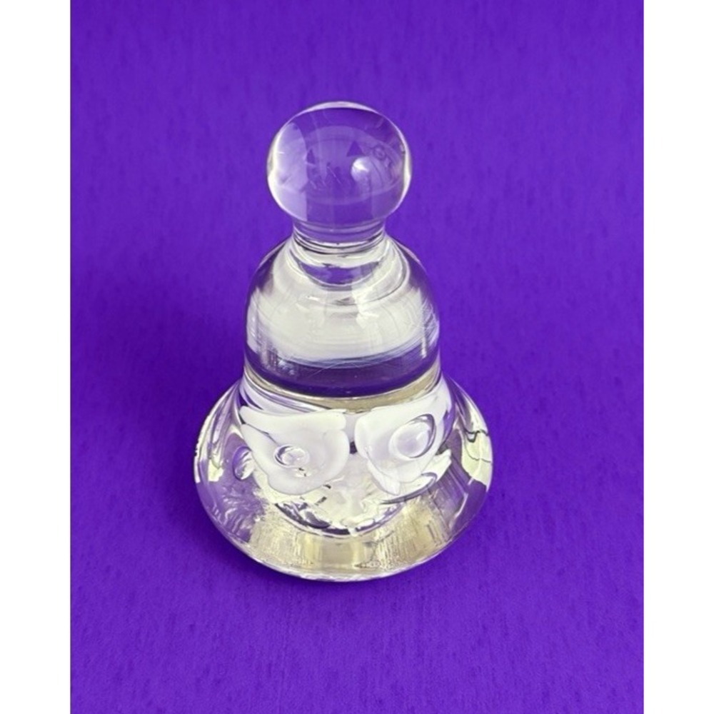 Joe St. Clair Bell Shaped Paperweight White Flowers Controlled Bubbles Art Glass